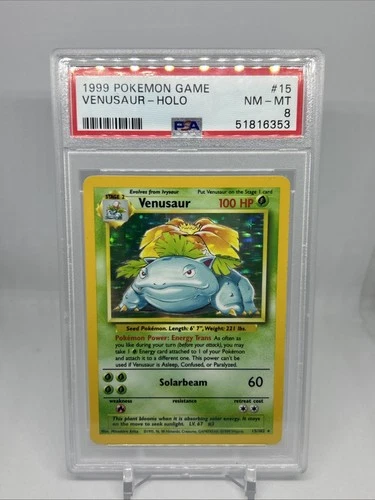 1999 Pokémon Base Set Venusaur Holo Unlimited Rare #15/102 PSA 8 Real Nice