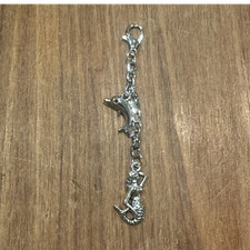 Mermaid Dolphin Charm Keychain Purse Zipper Pull Silver Tone Ocean Beach