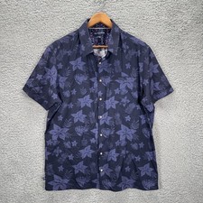 Mizzen Main Leeward Shirt Mens XL Blue Floral Trim Fit Short Sleeve Button Up