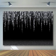 Compact Prom Backdrop Black and Silver - 5x3 FT Glitter Photography Backgroun...