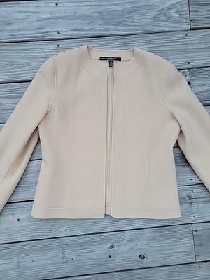 Linda Allard Ellen Tracy Beige  Wool Blazer WomensSize 10 Collarless Open Front