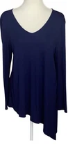 CHICO'S WOMEN'S NAVY KNIT TUNIC TOP LONG SLEEVE ASYMMETRICAL HEMLINE SZ 2 (LG)