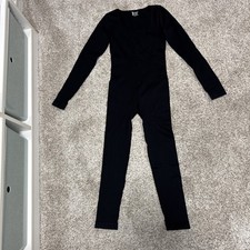 OQQRibbed Jumpsuit Womens S Black Long Sleeve SquareNeck Bodycon Catsuit Stretch
