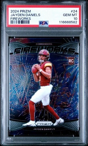 2024 Panini Prizm #24 JAYDEN DANIELS Rookie RC FIREWORKS GEM MINT PSA 10