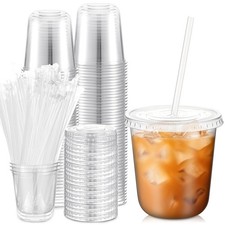 50 Sets Clear Plastic Cups with Lids and Straws, Disposable Iced Coffee Cups ...