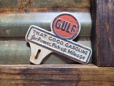 Vintage Gulf Sign Cast Iron Metal Old Gas Station Advertising Tag Topper 6.5 Vintage Gulf Sign Cast Iron Metal Old Gas Station Advertising Tag Topper 6.5