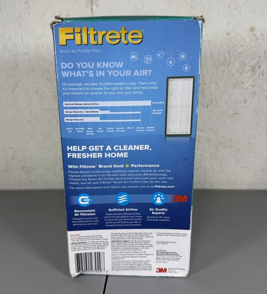 Filtro purificador de aire de reducción de alérgenos HEPA 2-PK Filtrete A/D/H Honeywell Holmes Foto 2 de 4