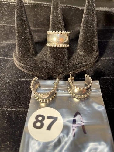 Vintage 925 Sterling Silver Ring With Matching Earrings Size 7