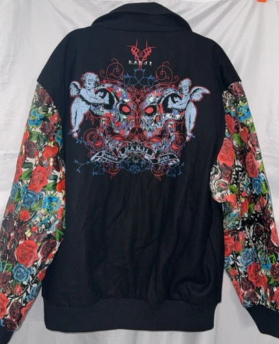 Kanji Jeans Men's Jacket Size 3XL Black Embroidered Wool Leather Vintage Y2K NEW image 8