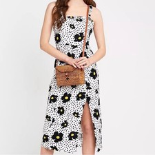 Urban Outfitters UO Remy Linen Ruffle Square Neck MIDI Dress Yellow Floral XS