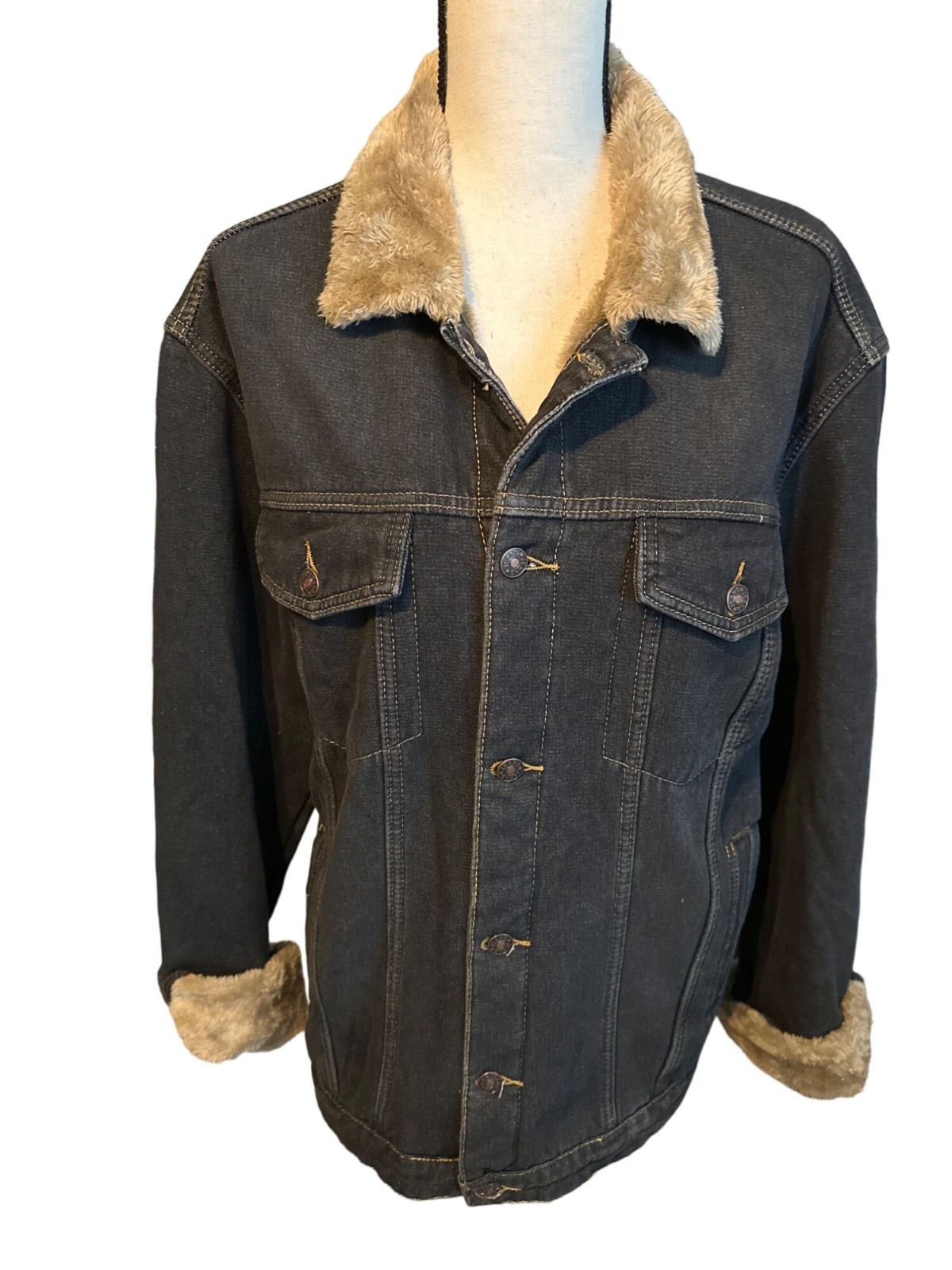 Winter Fully Lined Jean Jacket Mid Length Faux Fu… - image 1