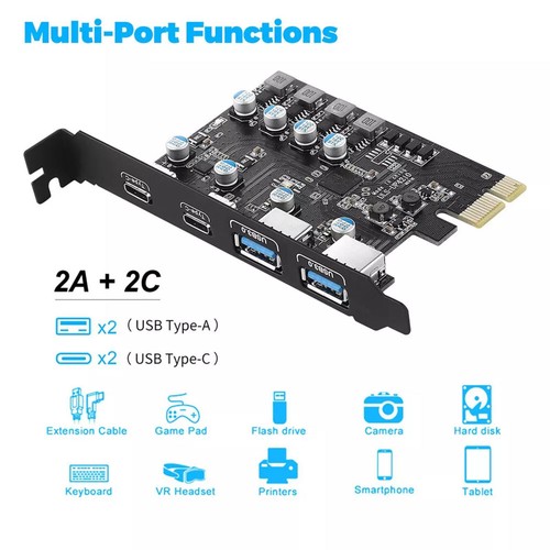 4 Ports USB PCI-Express Extension Card 2*USB-A 2*USB-C USB 3.2 GEN1 5Gbps - Afbeelding 9 van 11