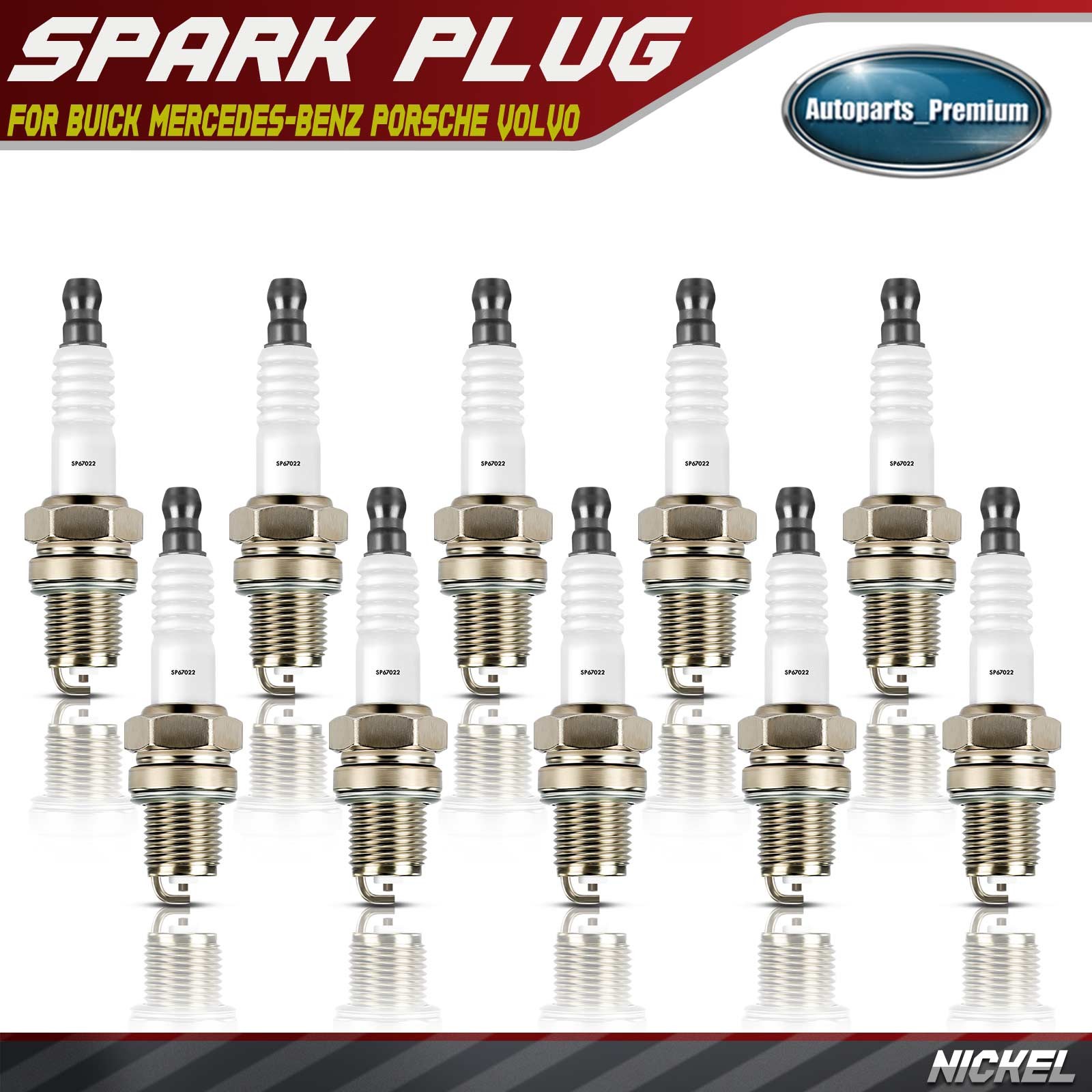 10x Nickel Spark Plugs for Buick Skylark Mercedes-Benz Porsche Volvo Oldsmobile