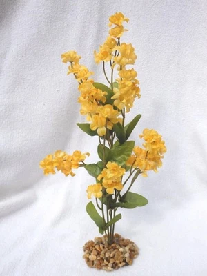 LFP 11 in. Golden YELLOW Soft Silk Baby's Breath FLOWER Betta-safe plant, stone base