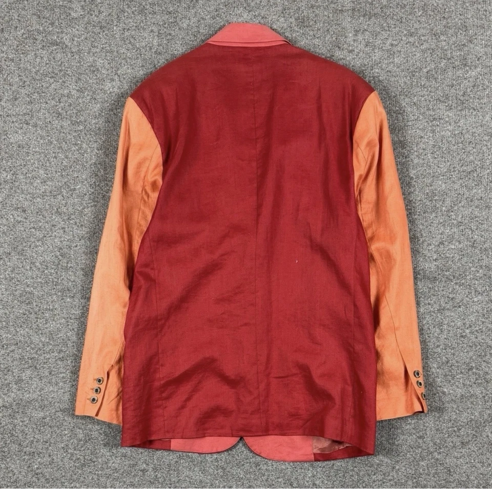 Retro 100% Linen 2 Button Blazer Jacket Sports Coat Mens L Red Orange Colorblock - Image 2 of 4