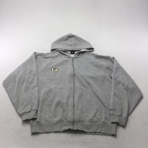 Green Bay Packers Sweatshirt Mens Large Gray NFL Football Zip Hoodie Nike