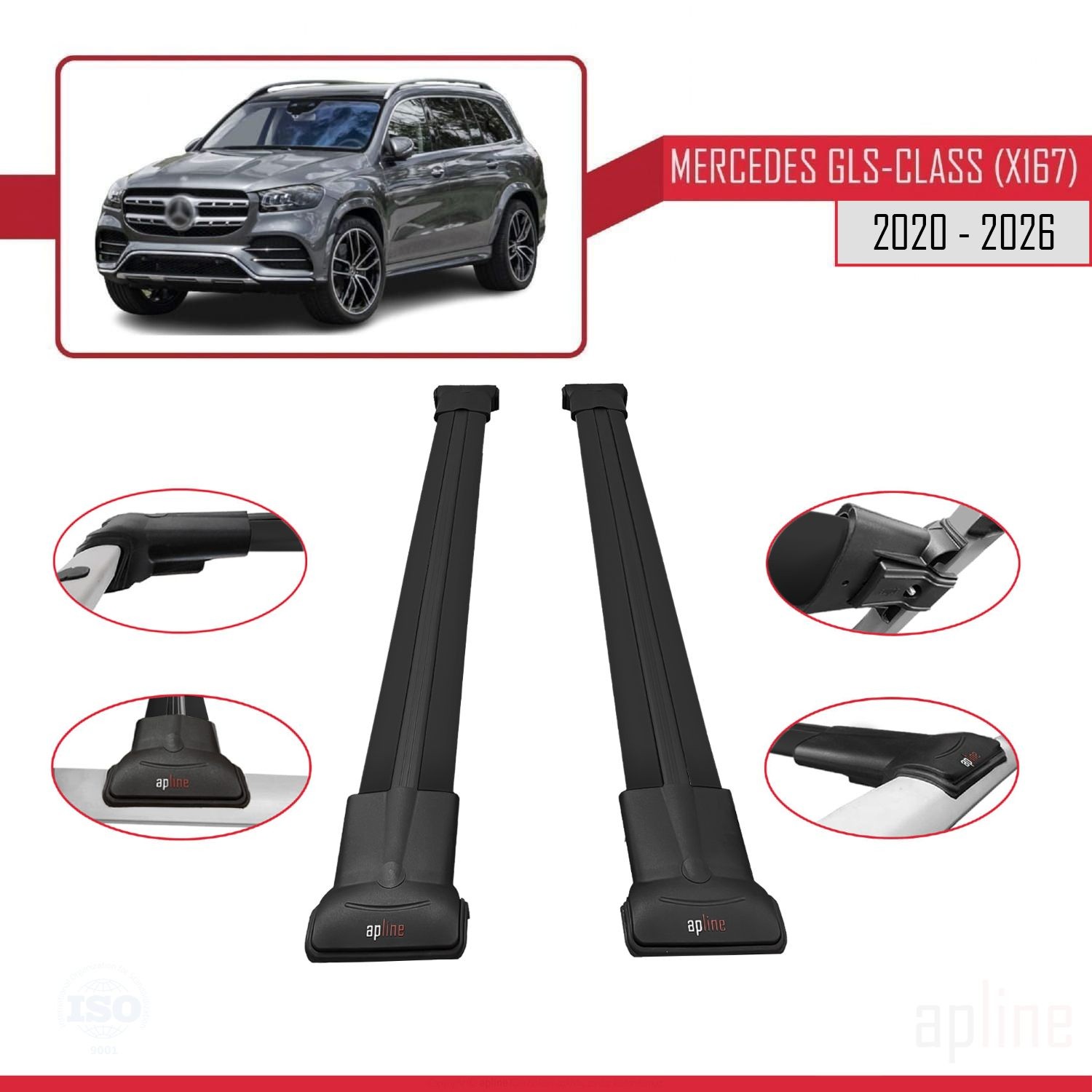 Barres de toit d'origine FLY Model noir mat exclusives pour Mercedes GLS X167