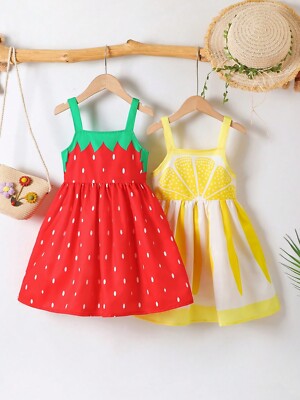 2pcs/Set Girls Cute Vacation Style Energetic Red Strawberry,Yellow Lemon Pattern