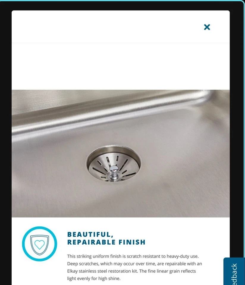 Раковина Elkay Lustertone 22 дюйма с одним креплением сверху для классной комнаты ADA, 2 отверстия для крана - Изображение 3 из 3