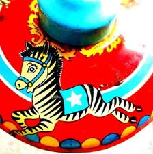 VINTAGE 1940'S TIN LITHO ZEBRA SPINNING TOP BY OHIO ART CO U.S.A..