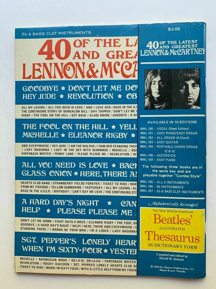 40 of the Latest and Greatest Songs By Lennon & McCartney Songbook Folio  1969