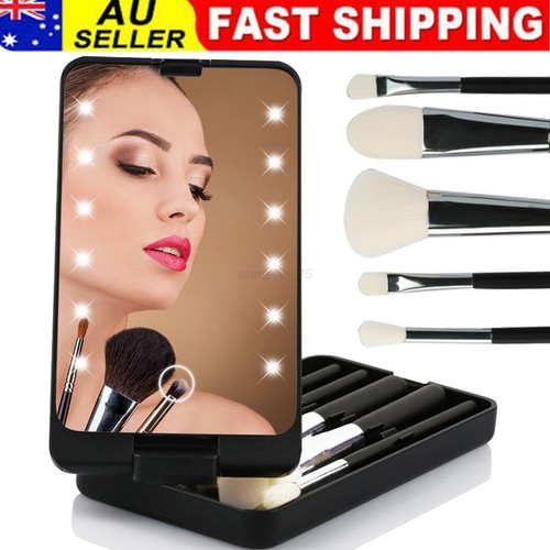 NEW HOT Folding Touch LED Makeup Mirror with Makeup Brushes Set Travel Portable - Picture 2 of 15