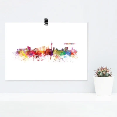 JUNIWORDS Poster "Skyline Düsseldorf" in Aquarell Geschenk DIN A4 A3 A2 A1 - Bild 1 von 3