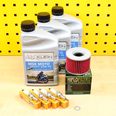 Oil Filter Spark Plugs MSK 10W40 Engine Oil For: Kawasaki GPZ 600 R / GPX 600 R 85-00 - Image 1 of 2