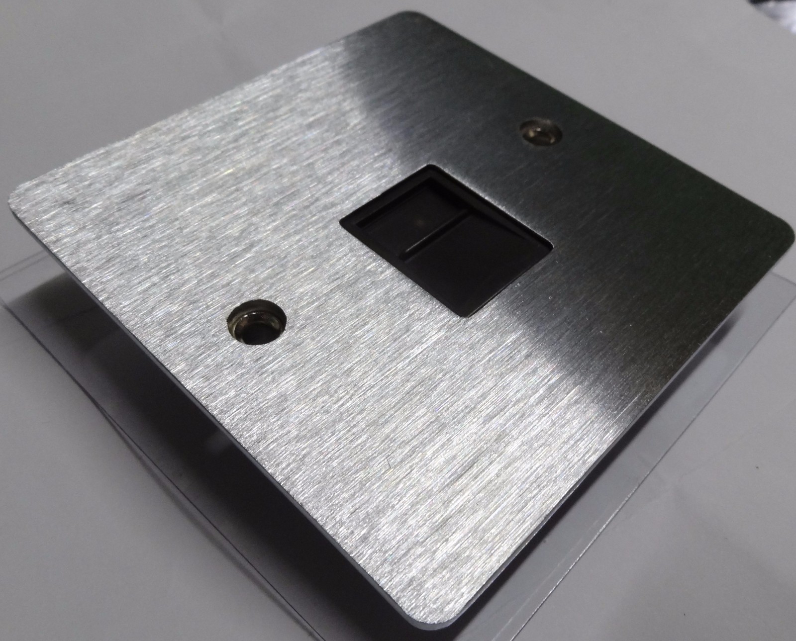 flat low profile brushed stainless steel telephone master socket
