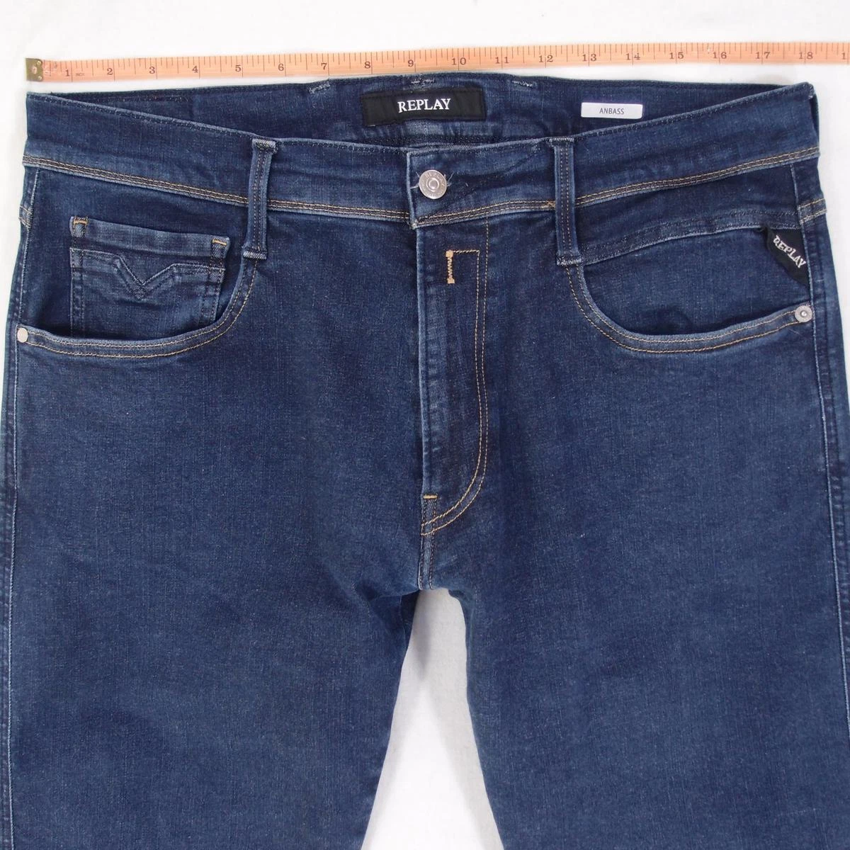 Mens Replay M914 ANBASS Stretch Slim Tapered Blue Jeans W36 L30