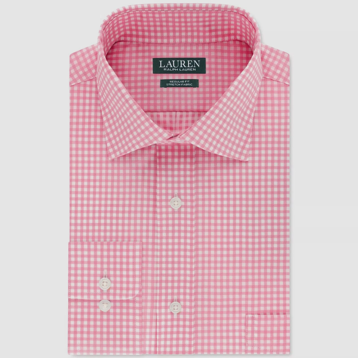 $80 Ralph Lauren Men's Regular-Fit Pink Check Stretch Dress Shirt Size 18 36/37