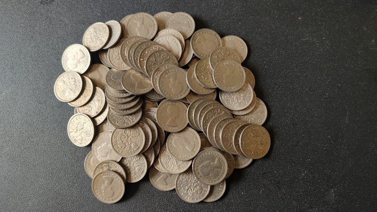 6ペンスコイン 100枚セット 1953年~1967年 LOT OF 100 ELIZABETH II SIXPENCES 6d - FROM CIRCULATION 1953