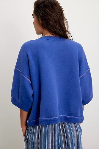 Free People Matilda Sweatshirt Buttondown Pocket Ribbed Round Neck Top M NWT - Picture 9 of 9