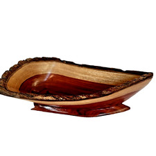 Mid Century Rustic Live Edge Wood Cherry Decor Bowl Primitive Bark on Edge 14" L