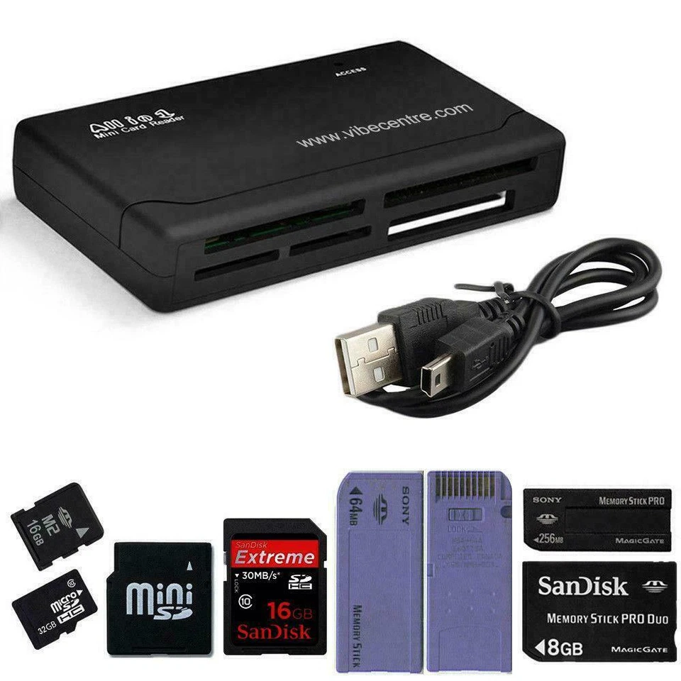 Speicherkartenleser All in 1 USB SD SDHC Mini Micro M2 MMC XD CF MS TF Adapter - Bild 3 von 4