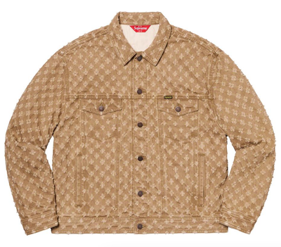 SS20 SUPREME HOLE PUNCH DENIM TRUCKER JACKET BROWN WHITE SZ XL 