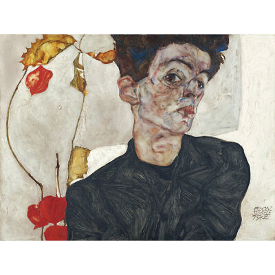 Egon Schiele Selbstporträt mit Physalis großer Kunstdruck 18 x 24 Zoll