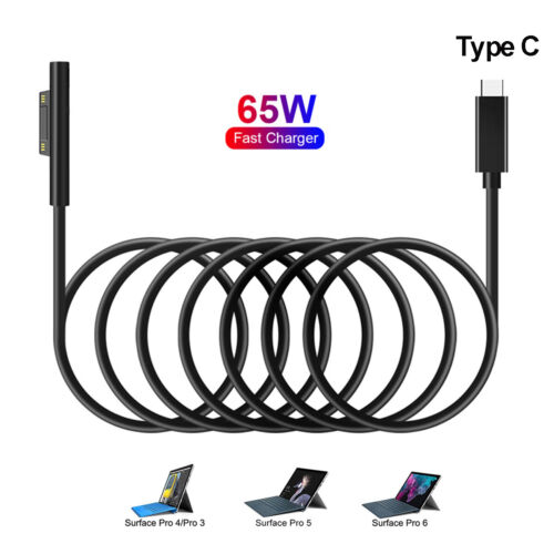 6ft Type C Power Supply Charger Cable PD 65W for Microsoft Surface Pro 3 4 5 6