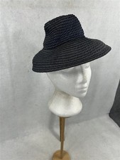 antique hat straw tip/tilt woman's original 1940s navy blue