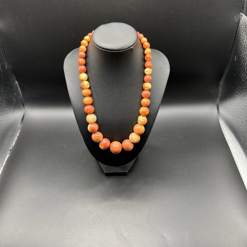 Vintage Natural Apple Sponge Coral Graduated Bead Necklace 16" Boho Statement