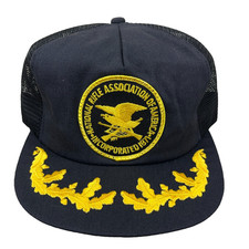 Vintage NRA K Products Trucker Hat Cap Made In USA 90s Black Yellow Patch Leafs