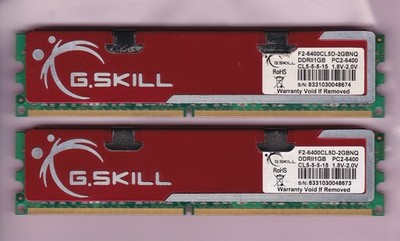 2GB 2x1GB PC2-6400 DDR2-800 GSKILL Ram Kit F2-6400CL5D-2GBNQ G.Skill Dual Rank