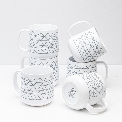 Ceramics 14oz Coffee Mug Set of 6 - Tea Cups with Handle Ceramic Mug Set - Mi...