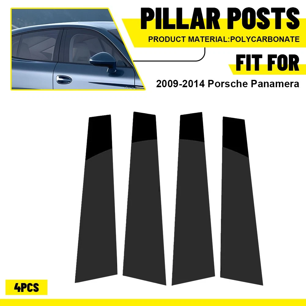 Glossy Piano Black Pillar Post Door Trim Kit For Porsche Panamera 2009-2016 - 4-Piece Set, UV Resistant, Self-Adhesive