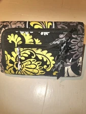 VERA BRADLEY Mini Bifold Wallet Black & Yellow Floral Print