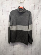 J. Crew Vintage Sweater Mens L Large Wool Roll Neck Heavyweight Gray Striped