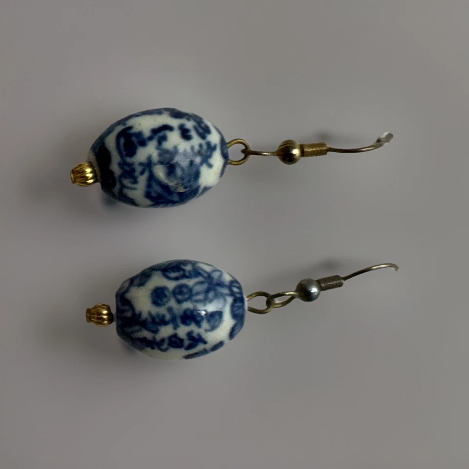 Pendientes colgantes jarrón porcelana azul y blanco chino vintage Foto 2 de 3