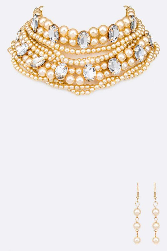 Convertible Layer Pearl Choker Necklace Set