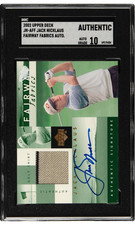 2002 Upper Deck Fairway Fabrics Autograph #JN-AFF Jack Nicklaus SGC AUTO 10