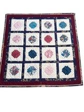 Handmade Quilted Patchwork VTG Wall Hanging SIN Floral Patterns Unique Button